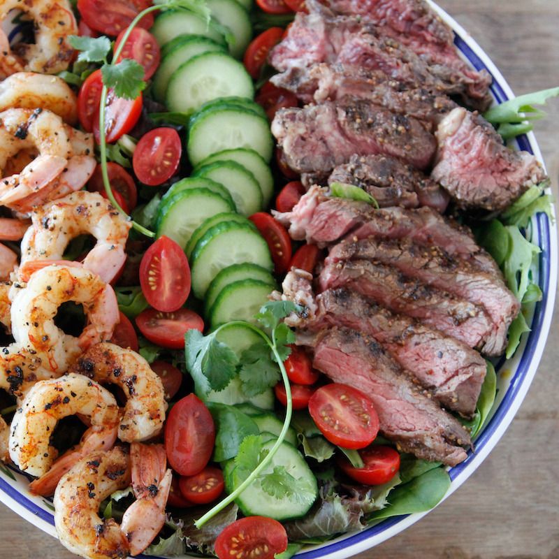 Grilled Surf and Turf Salad with Cilantro Dressing
